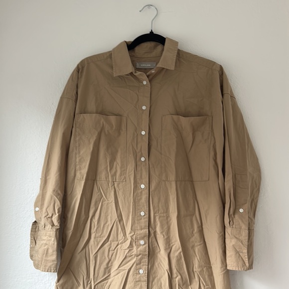 Everlane Maxi Button Up Dress in Khaki - Picture 2 of 4